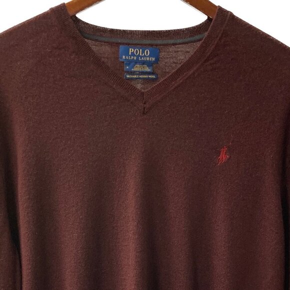 Polo Ralph Lauren Maroon Washable Merino Wool V-Neck Sweater Size Medium - Picture 2 of 6